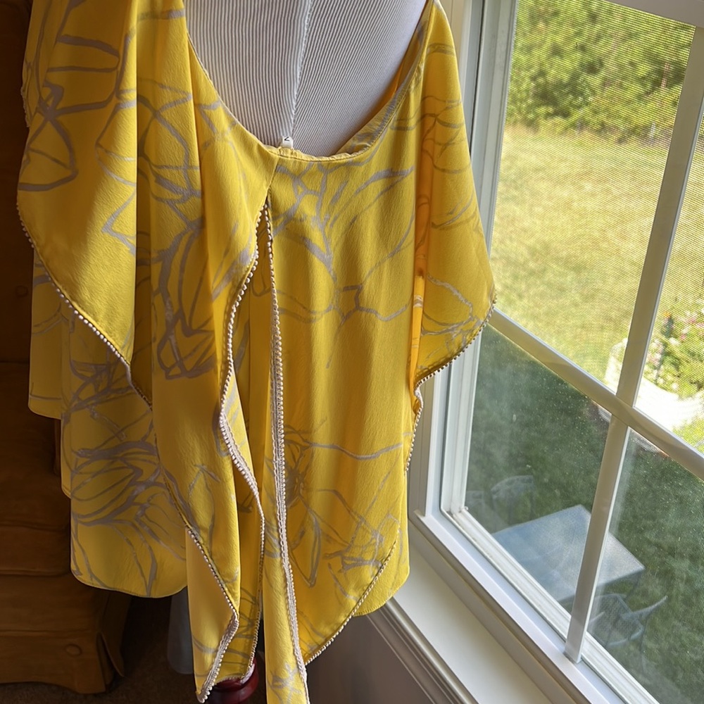EUC Halston Heritage Popover Floral Print Sunshine Yellow Camisole Blouse - XL - Picture 14 of 17